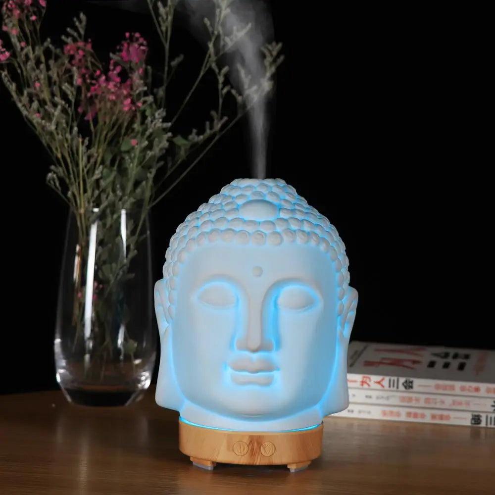 Buddha Head Essential Oil Diffuser – 100 ml Ultrasonic Aromatherapy Humidifier & Night Lamp