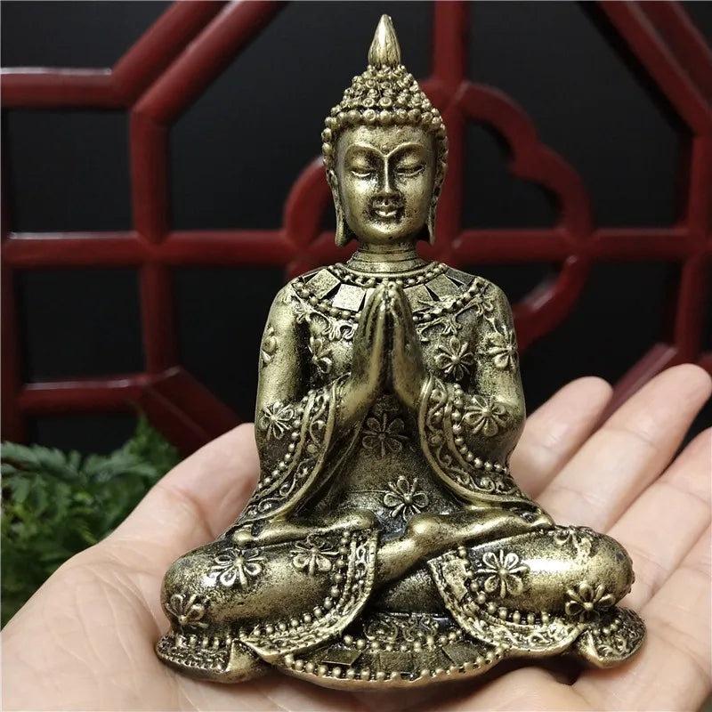 Handmade Resin Buddha Statue – Antique Bronze & Radiant Gold Luck Figurine