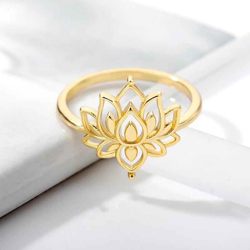 Lotus Flower Stainless Steel Ring – Spiritual Symbol of Purity & Growth