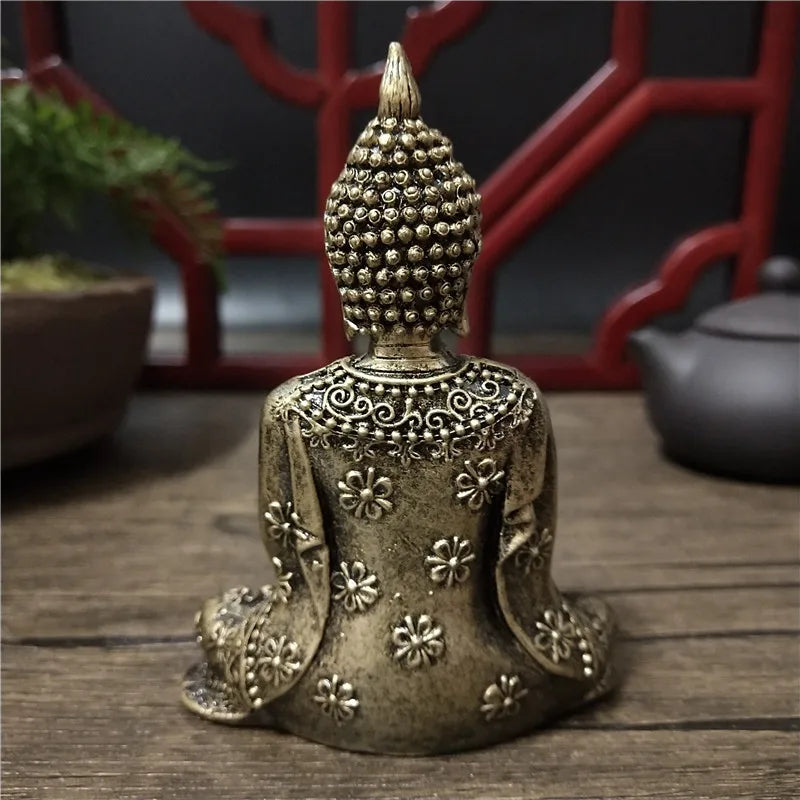 Handmade Resin Buddha Statue – Antique Bronze & Radiant Gold Luck Figurine