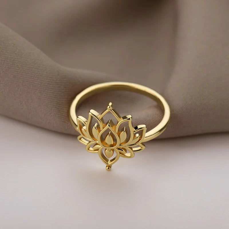 Lotus Flower Stainless Steel Ring – Spiritual Symbol of Purity & Growth