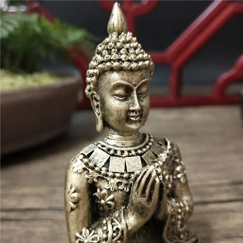 Handmade Resin Buddha Statue – Antique Bronze & Radiant Gold Luck Figurine