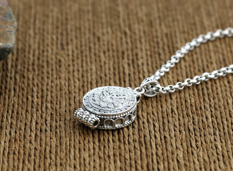 Handcrafted 925 silver lotus pendant tibetan sterling silver lotus gau box pendant buddhist prayer box pendant