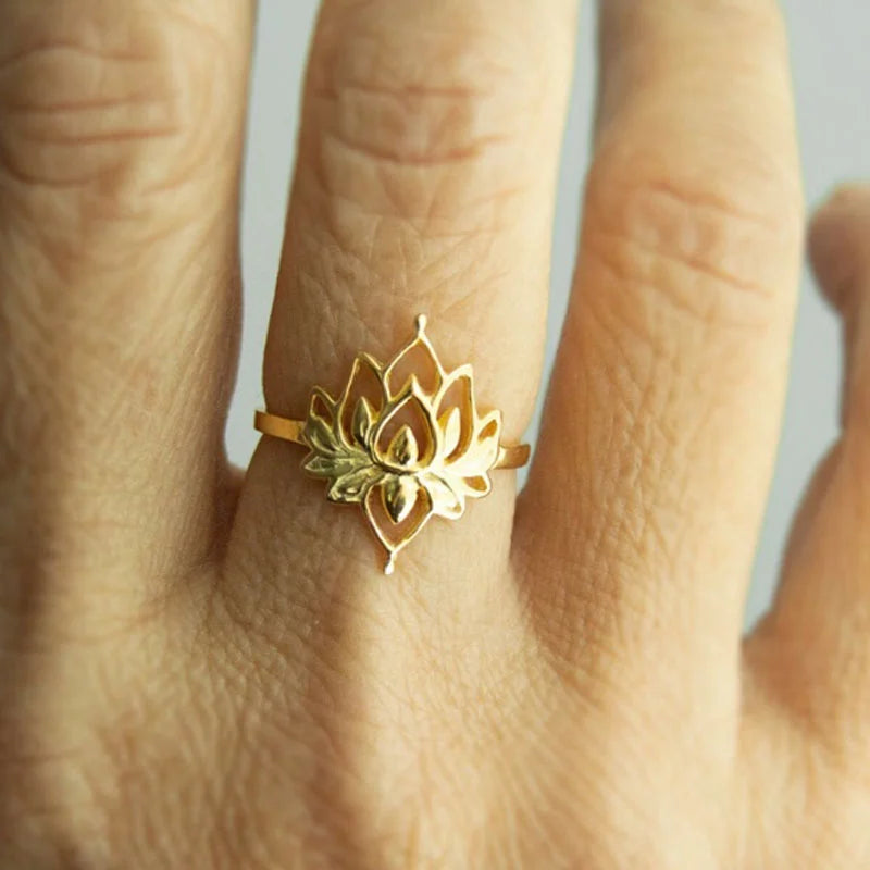 Lotus Flower Stainless Steel Ring – Spiritual Symbol of Purity & Growth