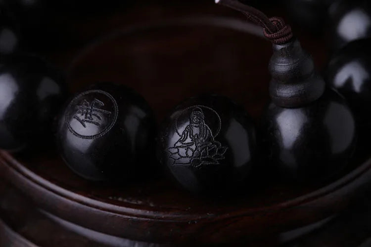 Natural Ebony Buddhist Prayer Bracelet – Hand-Carved Meditation Beads