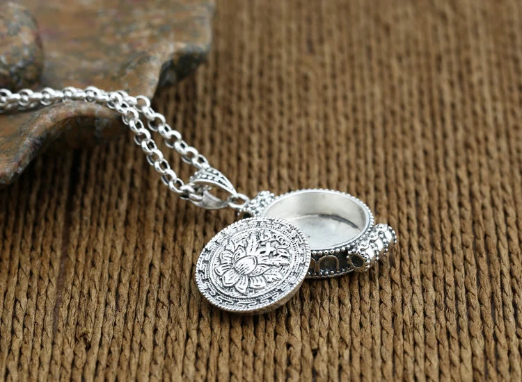 Handcrafted 925 silver lotus pendant tibetan sterling silver lotus gau box pendant buddhist prayer box pendant