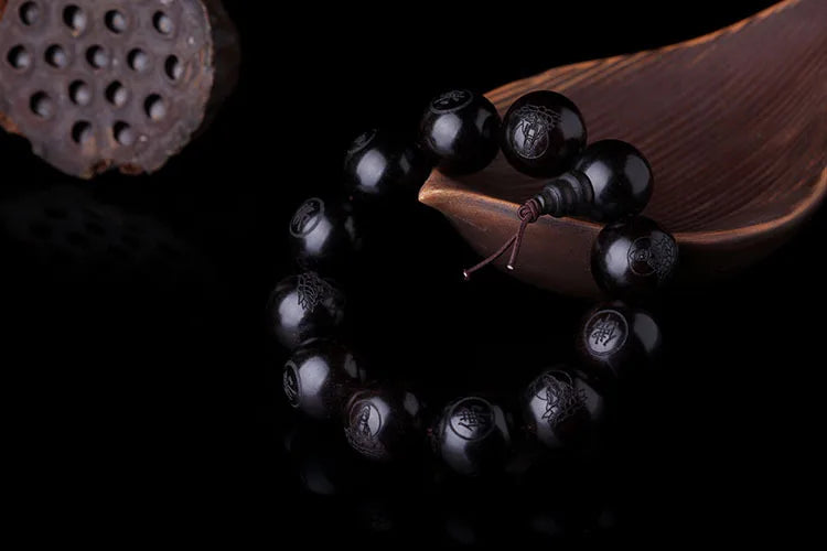 Natural Ebony Buddhist Prayer Bracelet – Hand-Carved Meditation Beads