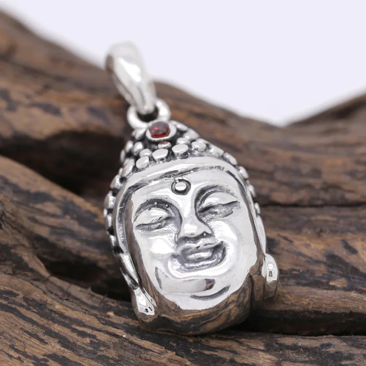 Handcrafted 925 Silver Buddha Pendant vintage sterling silver Tibetan Buddha Head Amulet Pendant Good Luck Amulet