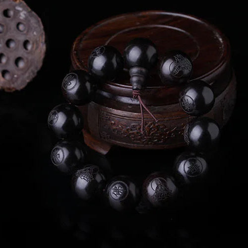 Natural Ebony Buddhist Prayer Bracelet – Hand-Carved Meditation Beads