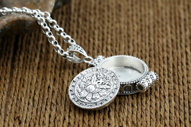 Handcrafted 925 silver lotus pendant tibetan sterling silver lotus gau box pendant buddhist prayer box pendant