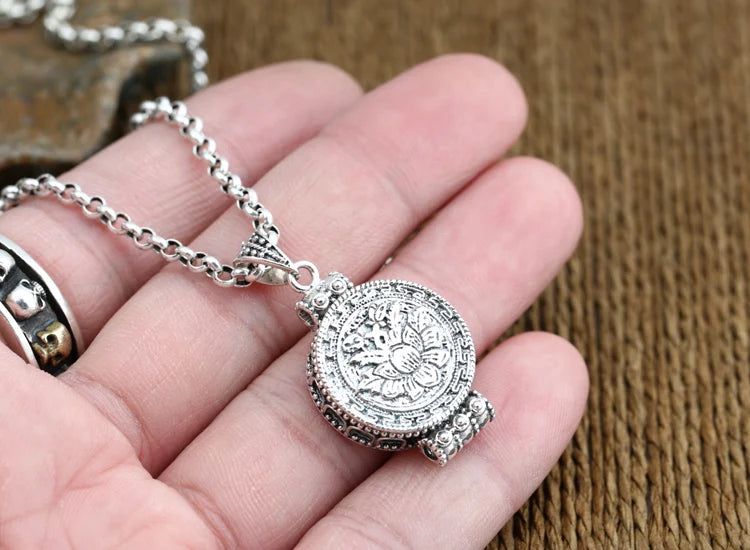Handcrafted 925 silver lotus pendant tibetan sterling silver lotus gau box pendant buddhist prayer box pendant