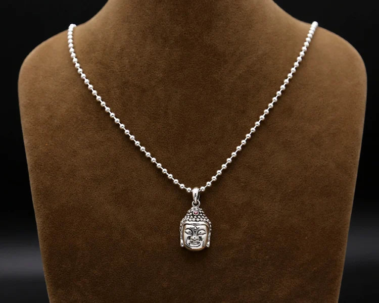 Handcrafted 925 Silver Buddha Pendant vintage sterling silver Tibetan Buddha Head Amulet Pendant Good Luck Amulet