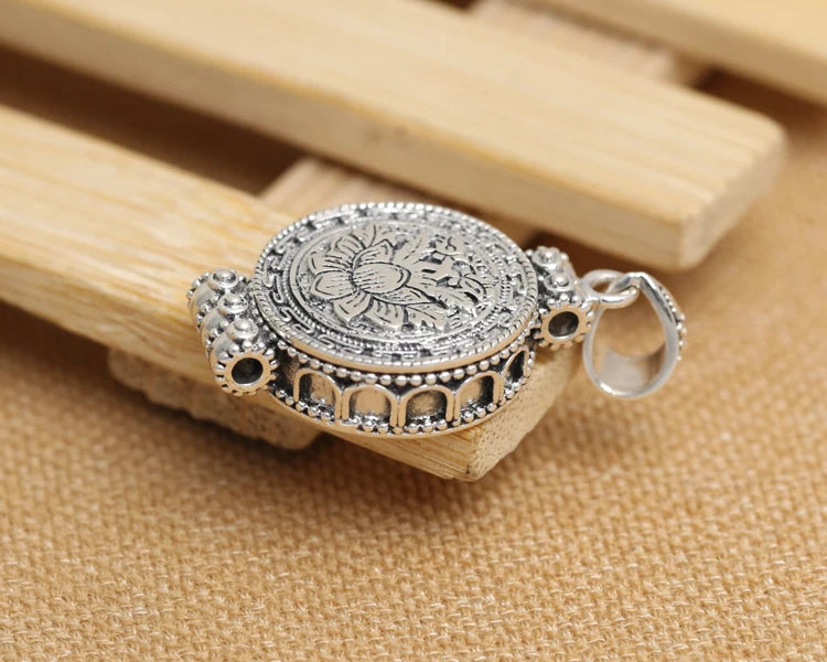 Handcrafted 925 silver lotus pendant tibetan sterling silver lotus gau box pendant buddhist prayer box pendant