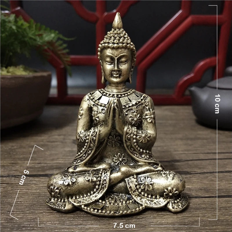 Handmade Resin Buddha Statue – Antique Bronze & Radiant Gold Luck Figurine