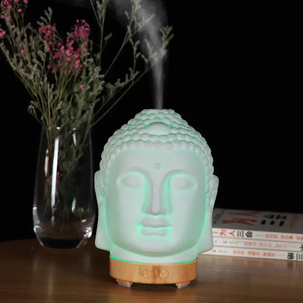Buddha Head Essential Oil Diffuser – 100 ml Ultrasonic Aromatherapy Humidifier & Night Lamp
