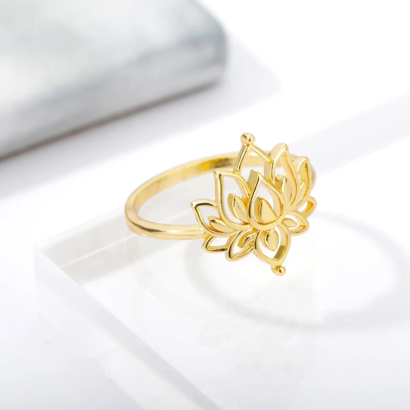 Lotus Flower Stainless Steel Ring – Spiritual Symbol of Purity & Growth