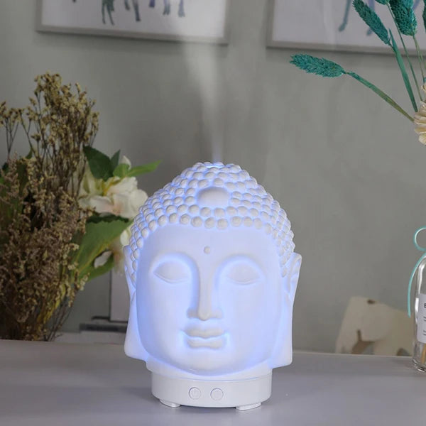 Buddha Head Essential Oil Diffuser – 100 ml Ultrasonic Aromatherapy Humidifier & Night Lamp