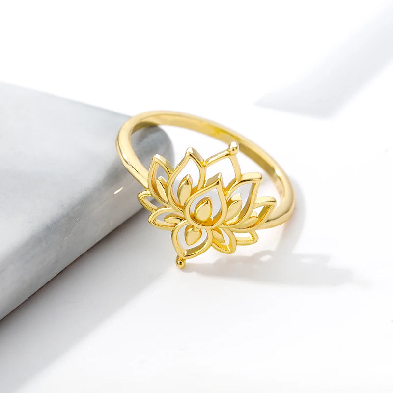 Lotus Flower Stainless Steel Ring – Spiritual Symbol of Purity & Growth