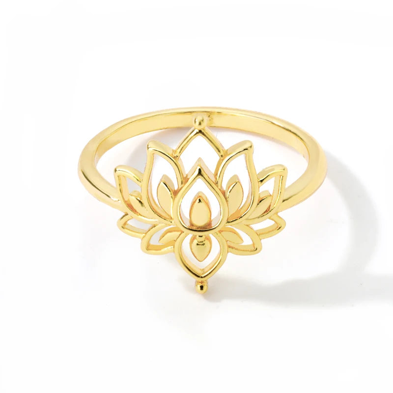Lotus Flower Stainless Steel Ring – Spiritual Symbol of Purity & Growth
