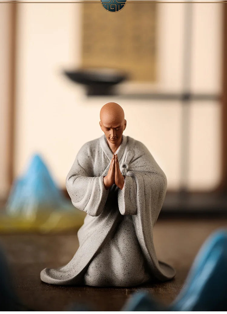Handmade Ceramic Little Monk Blessing Statue