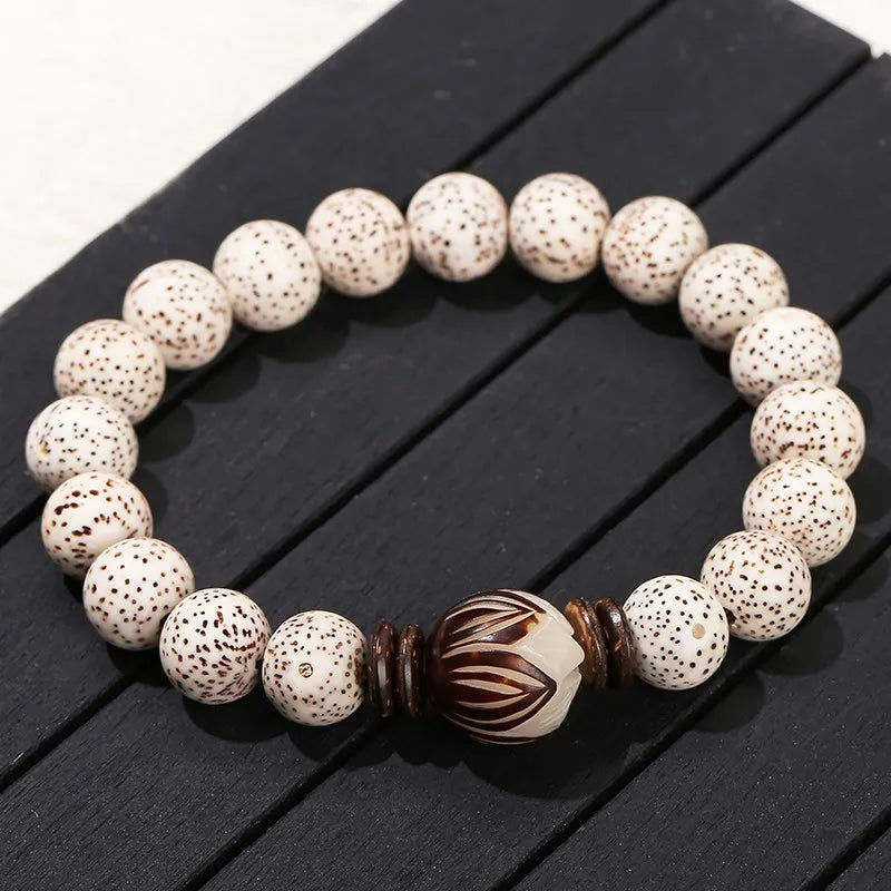 Natural Star Moon Bodhi Bracelet – Hand-Carved Lotus Beads | Meditation &amp; Spiritual Energy Jewelry