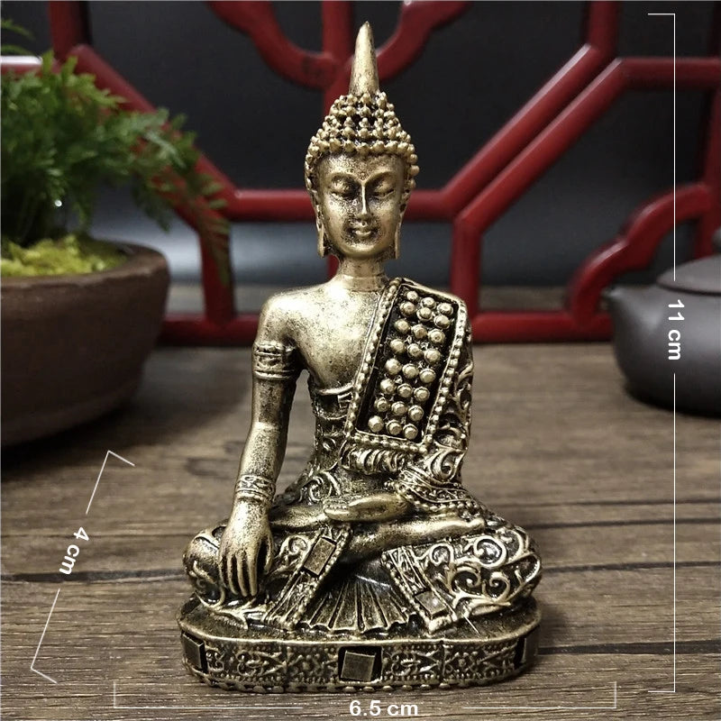 Handmade Resin Buddha Statue – Antique Bronze & Radiant Gold Luck Figurine