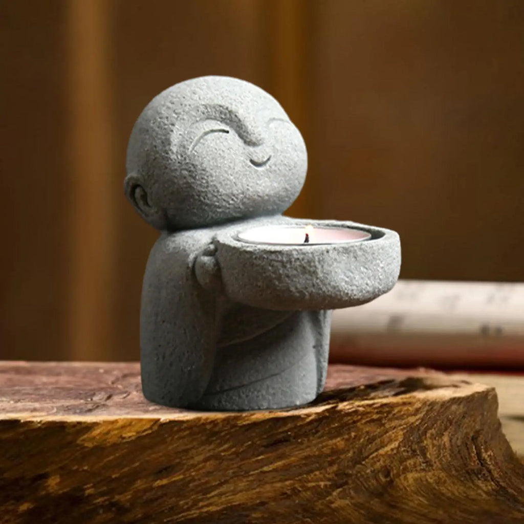 Smiling Buddha Candle Holder – Resin & Bluestone Sand Tealight Statue