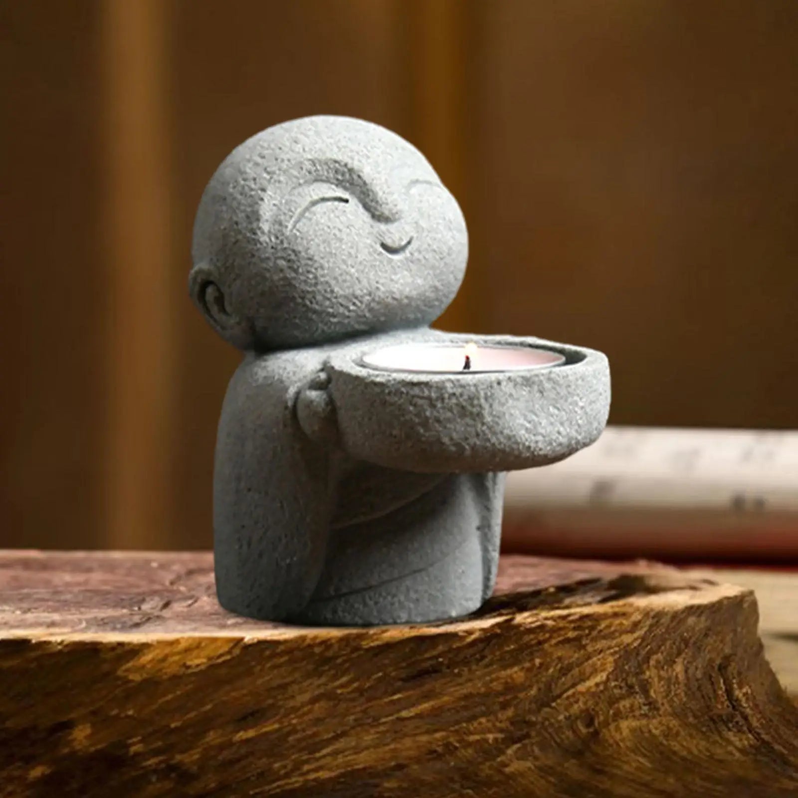 Smiling Buddha Candle Holder – Resin & Bluestone Sand Tealight Statue