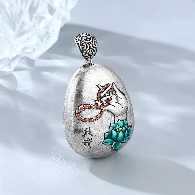 Blessing Heart Sutra Lotus Amulet Necklace – Spiritual Protection & Peace