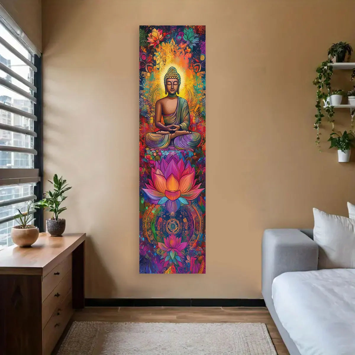 Colorful Buddha & Lotus Mandala Wall Tapestry