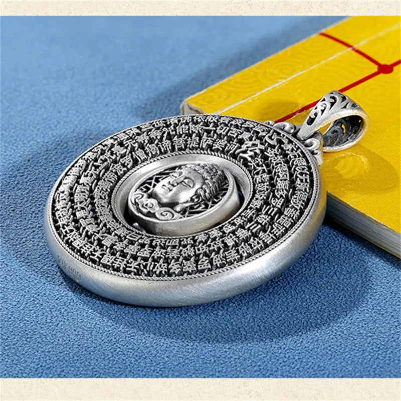 Heart Sutra Buddha Necklace - Rotatable Tathagata Scripture Pendant | Blessing Mantra Jewelry for Meditation & Protection