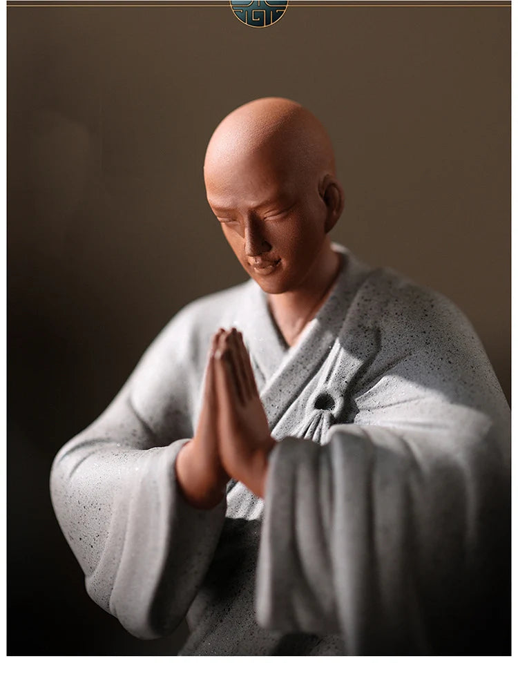 Handmade Ceramic Little Monk Blessing Statue