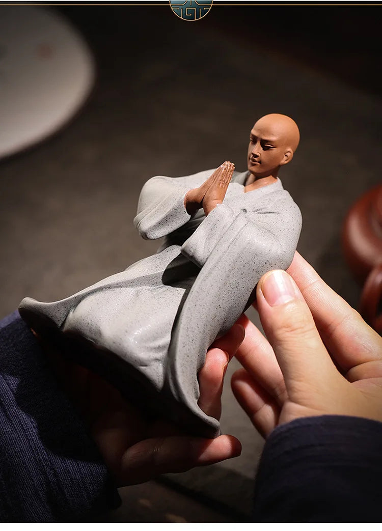Handmade Ceramic Little Monk Blessing Statue