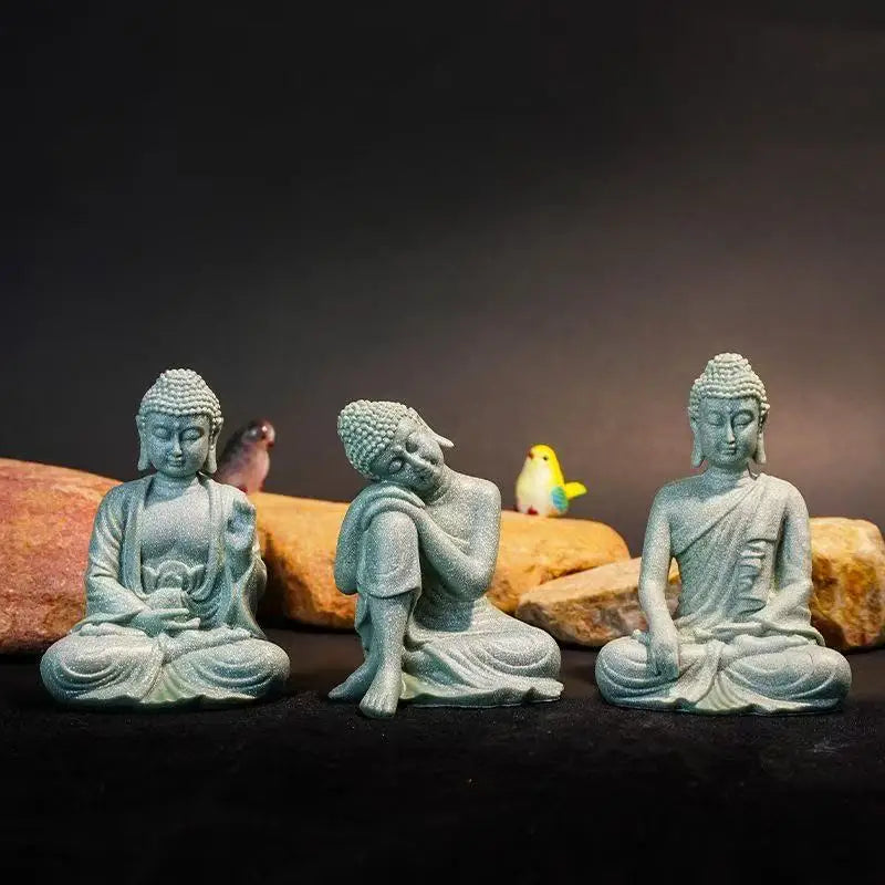 Thailand Buddha Garden Statue  Fish Tank Decoration Buddhism Figurine Desk Tablescape Decor Home Zen Statue Green Sabdstone