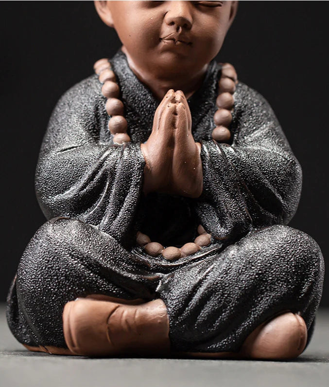 Four Little Monk Ceramic Statues – See No Evil, Hear No Evil, Speak No Evil & Prayer for Blessings