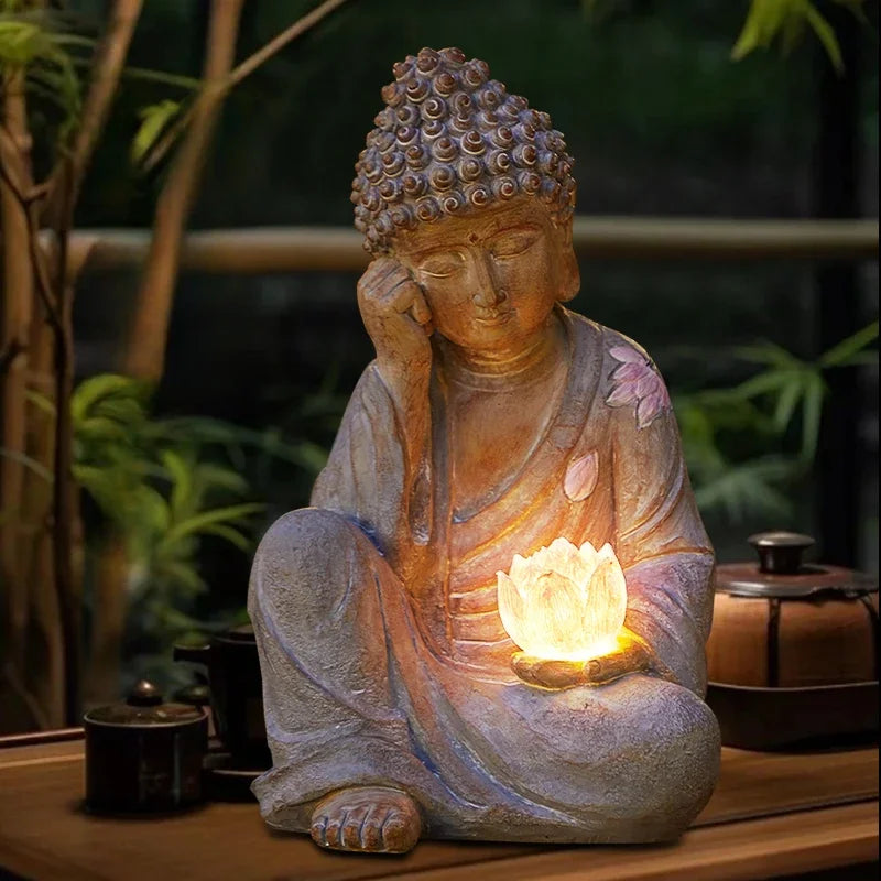 Solar Sleeping Buddha Garden Light – Outdoor Resin Statue with Warm LED Glow (30 cm)