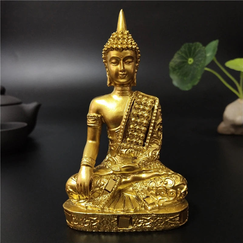 Handmade Resin Buddha Statue – Antique Bronze & Radiant Gold Luck Figurine