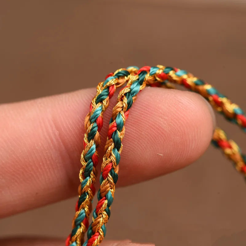 Tibetan-Style Hand-Woven Necklace – Beeswax Amulet & Thangka Pendant Rope