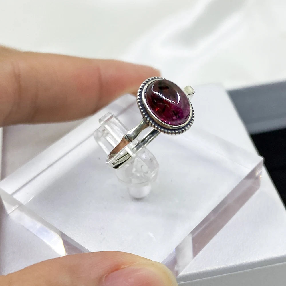 Natural Garnet Ring – 925 Sterling Silver | Adjustable Unisex Deep Red Gemstone Jewelry