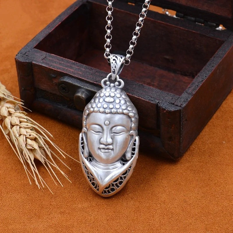 Silver Leaf Buddha Pendant Necklace
