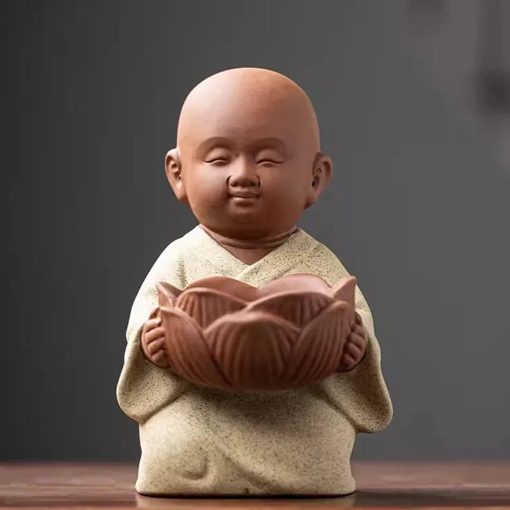 Ceramic Zen Little Monk Tealight Holder – Peaceful Meditation Candle Decor