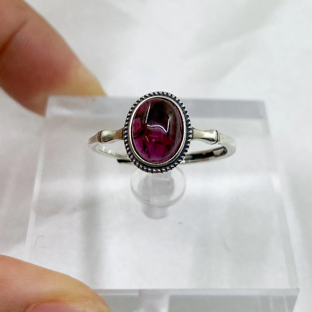 Natural Garnet Ring – 925 Sterling Silver | Adjustable Unisex Deep Red Gemstone Jewelry