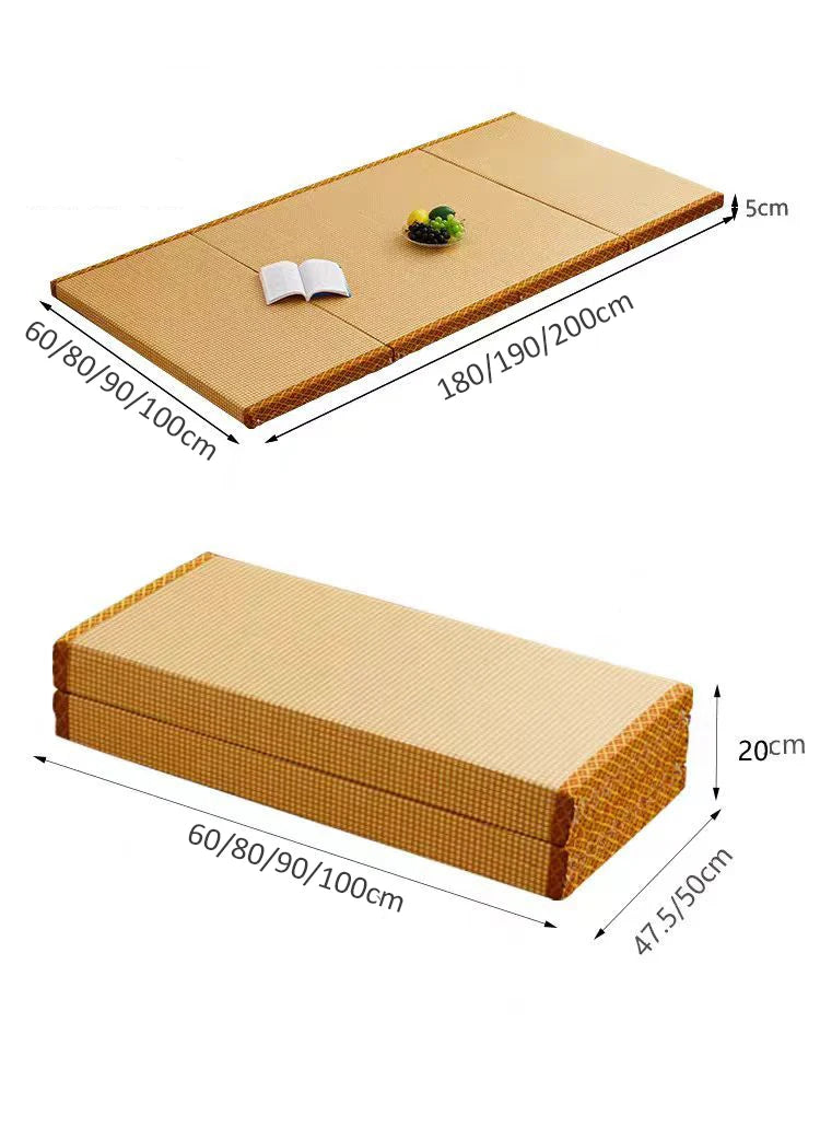Foldable Tatami Meditation Mattress – Hard 3E Coconut Palm Core | Rattan Yoga Pad & Floor Bed