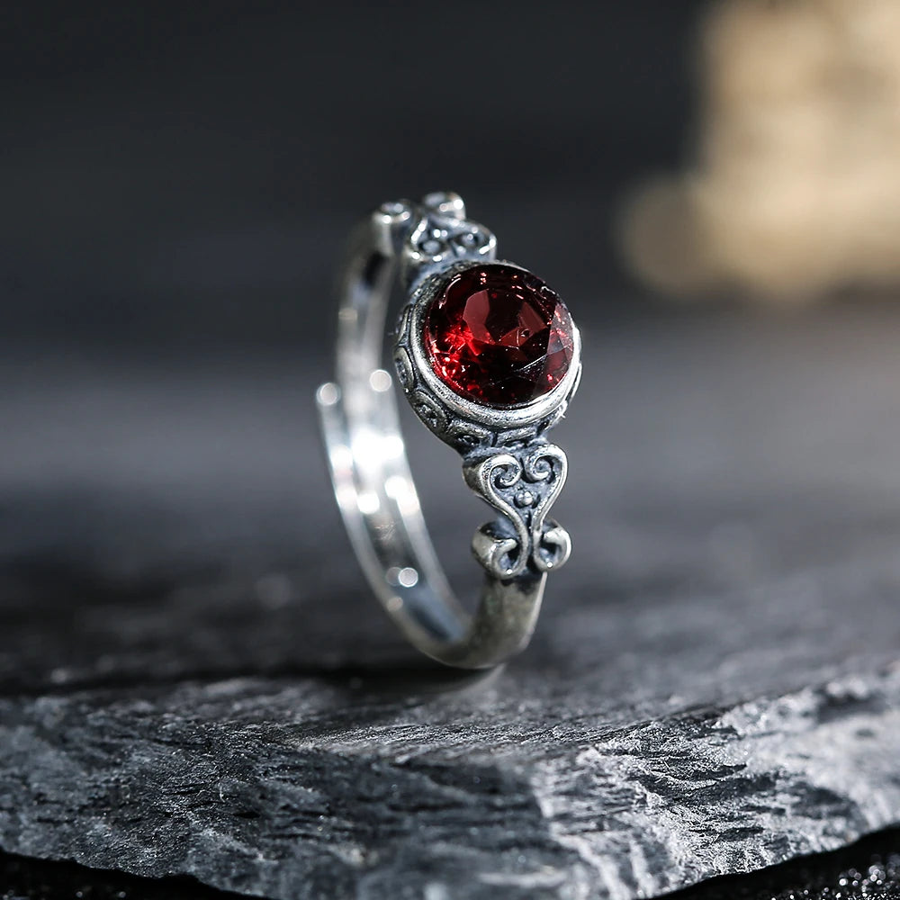 925 Sterling Silver Garnet Ring – Resizable Vintage Style