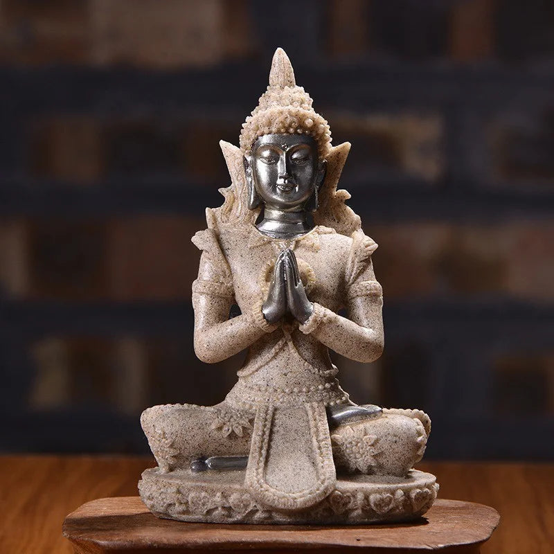 Mini Sandstone Buddha Statue – White, Black, or Gold (11 cm)