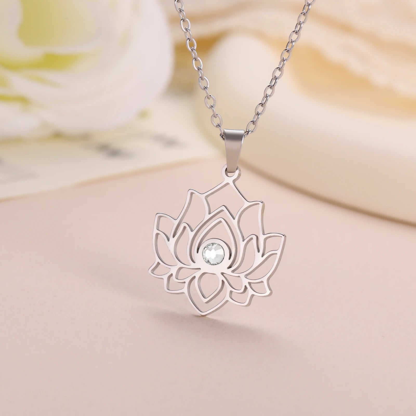 Lotus Flower Stainless Steel Necklace – Spiritual Yoga & Meditation Jewelry