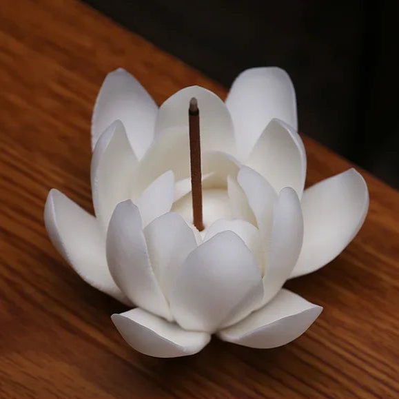 Ceramic White Lotus Incense Burner – Elegant Home & Meditation Décor