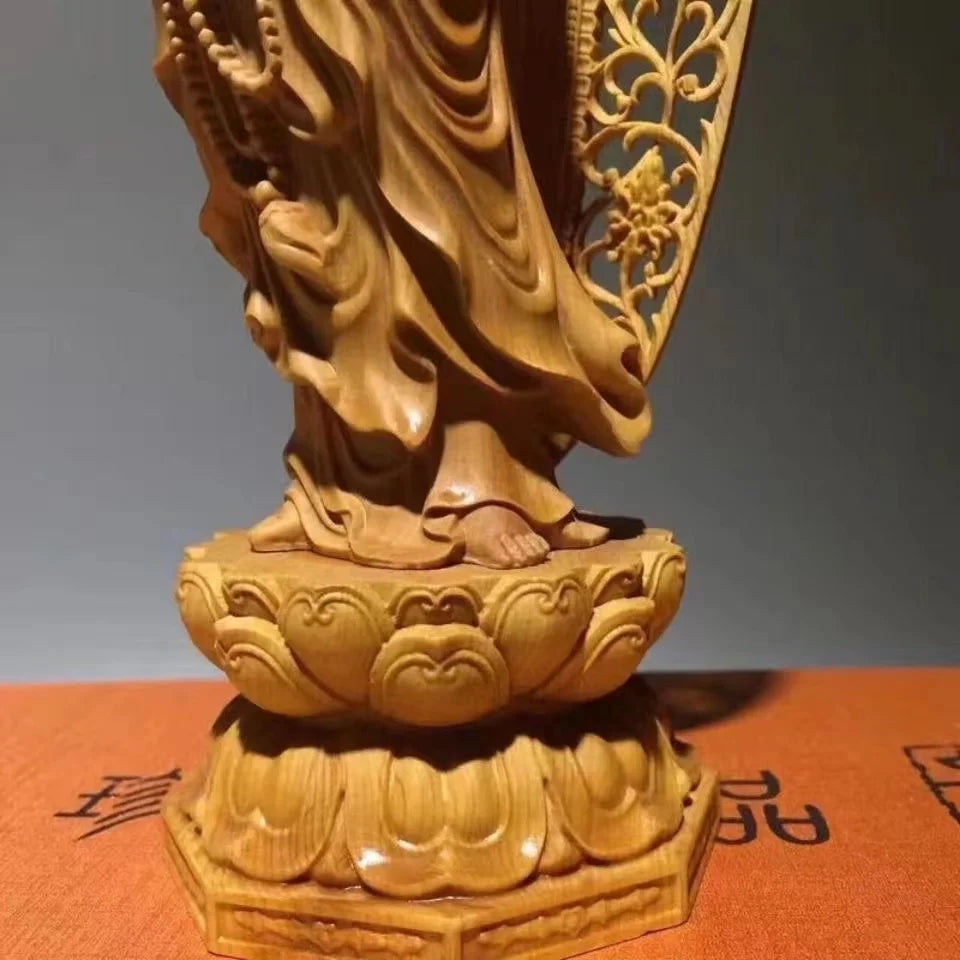 Wooden Figure Buddha Guanyin Bodhisattva Feng Shui Statue Chinese Buddha Statues Home Room, Office Decoration Accessories
