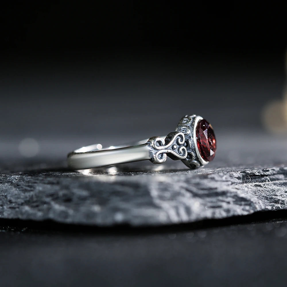 925 Sterling Silver Garnet Ring – Resizable Vintage Style