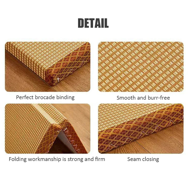 Foldable Tatami Meditation Mattress – Hard 3E Coconut Palm Core | Rattan Yoga Pad & Floor Bed